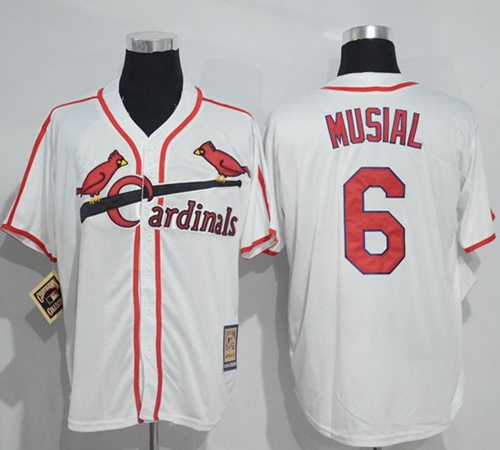 Mitchell And Ness Cardinals #6 Stan Musial White Throwback Stitched MLB Jersey - Click Image to Close